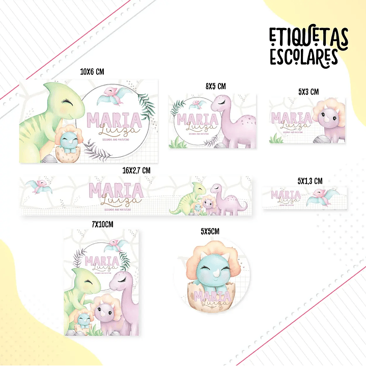 Arquivo de Corte Etiqueta Escolar Dinossauro Cute 2