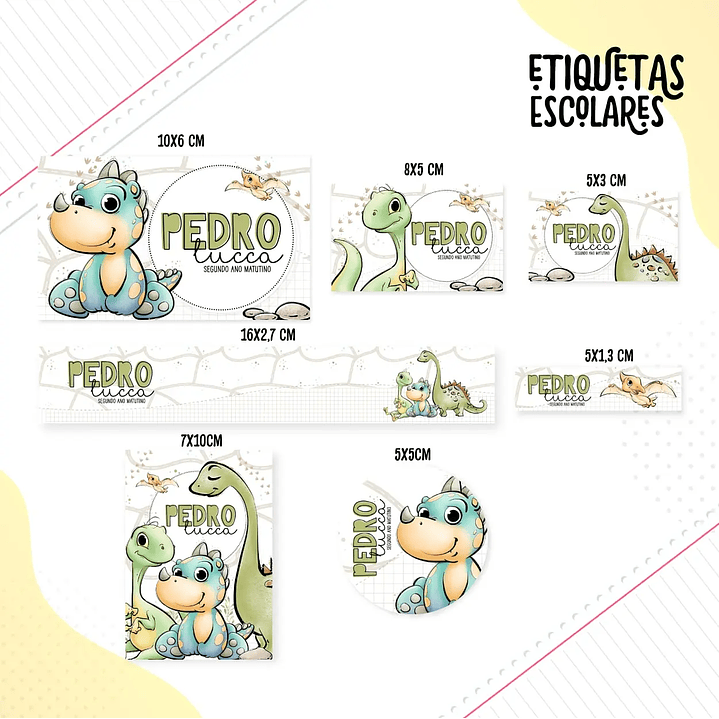 Arquivo de Corte Etiqueta Escolar Dinossauro Cute 1