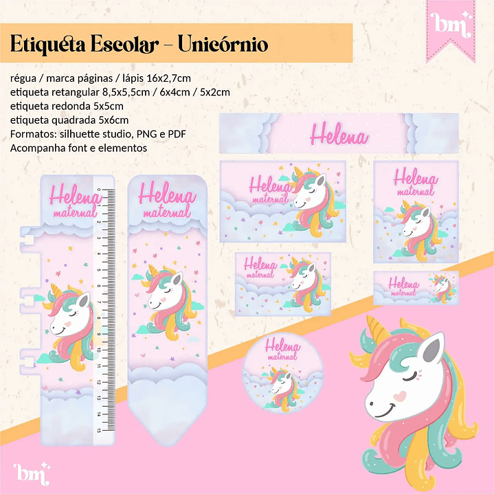 Arquivo de Corte Etiqueta Escolar Unicórnio  1