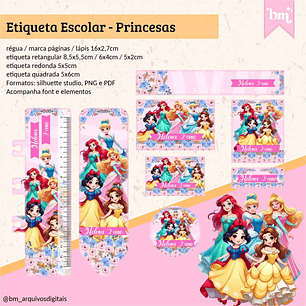 Archivo de corte de etiqueta escolar de princesas Disney