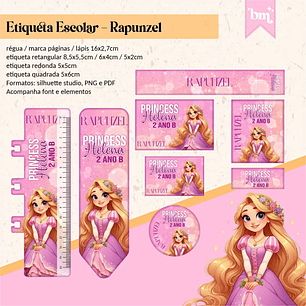 Arquivo de Corte Etiqueta Escolar Rapunzel 