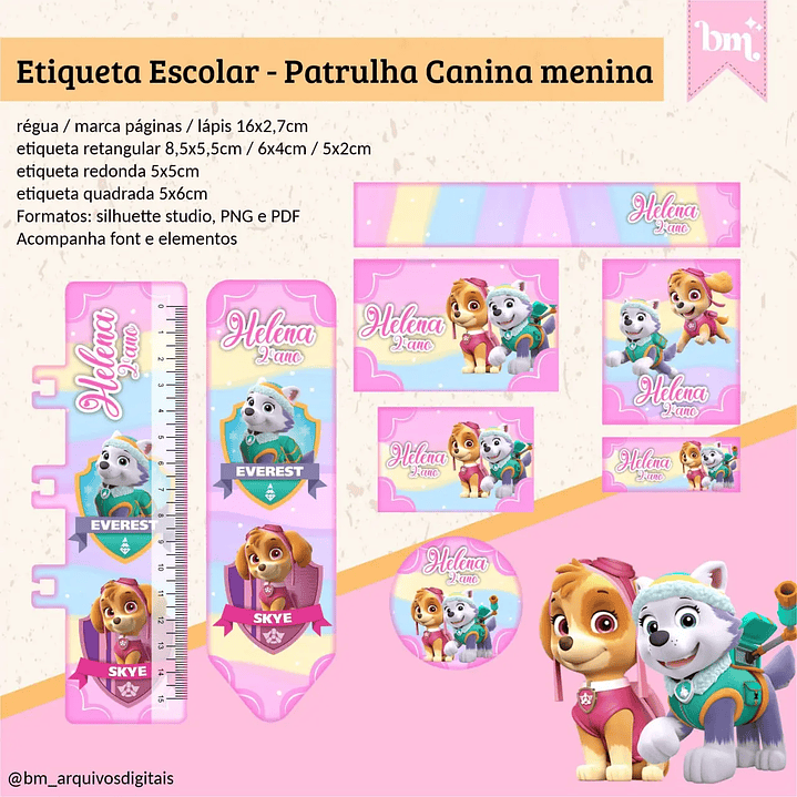 Arquivo de Corte Etiqueta Escolar Patrulha Canina 1