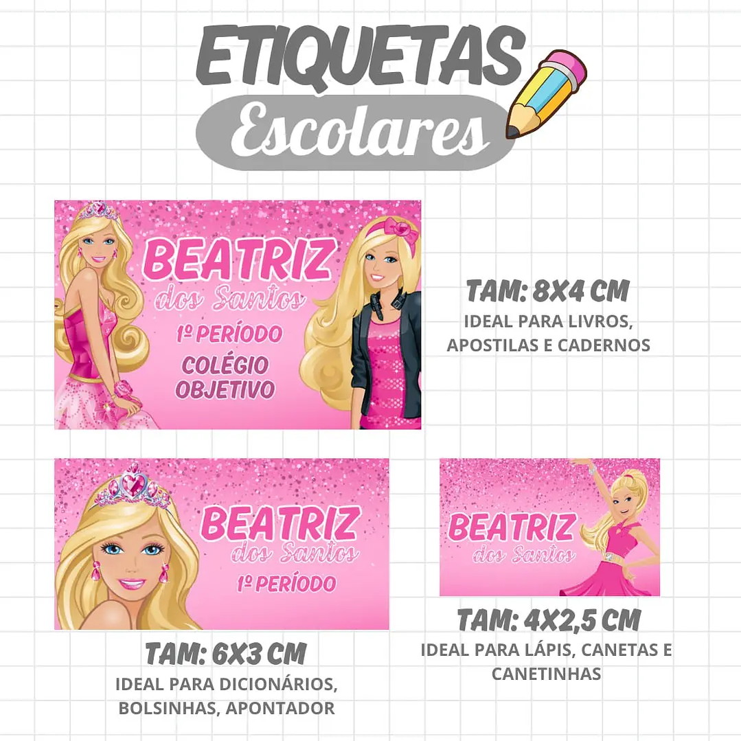 Arquivo de Corte Etiqueta Escolar Barbie 1