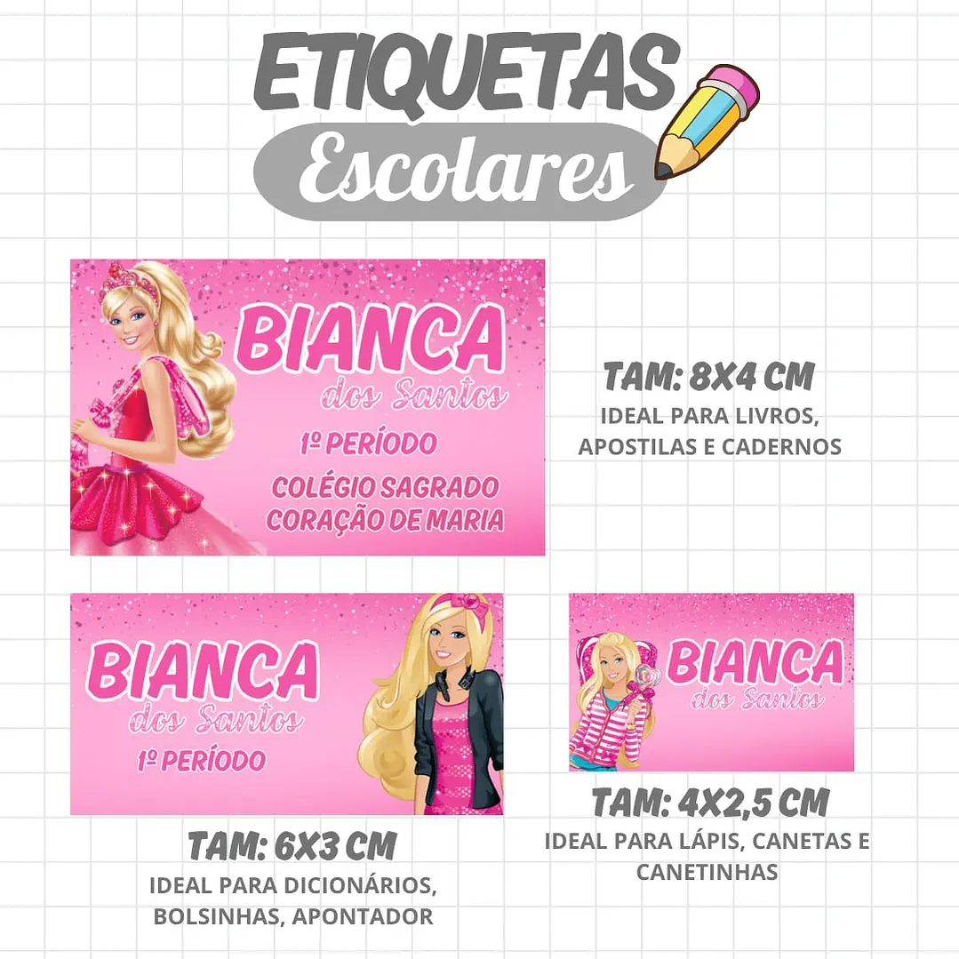 Arquivo de Corte Etiqueta Escolar Barbie 1