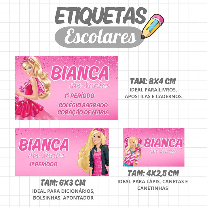 Arquivo de Corte Etiqueta Escolar Barbie 1