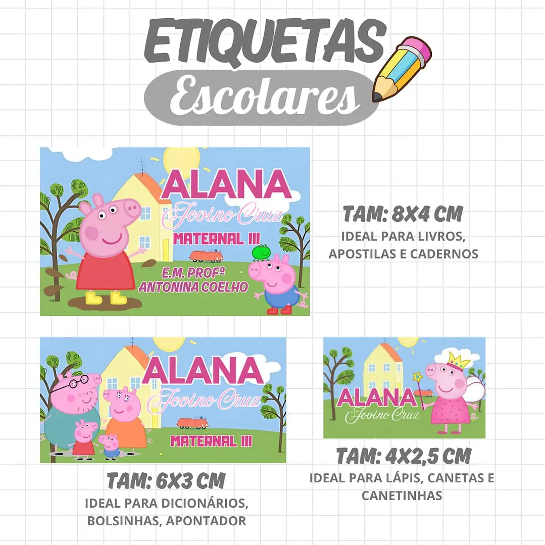 Arquivo de Corte Etiqueta Escolar Peppa Pig 1