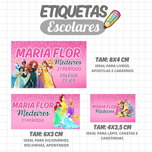 Arquivo de Corte Etiqueta Escolar Princesas Disney