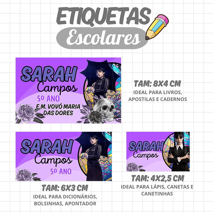 Arquivo de Corte Etiqueta Escolar Wandinha 1