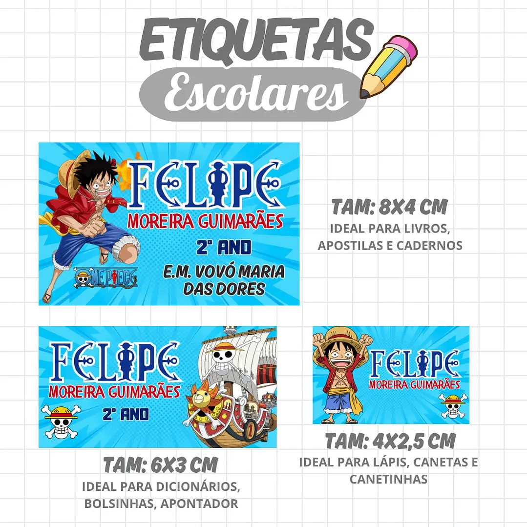 Arquivo de Corte Etiqueta Escolar One Piece 1