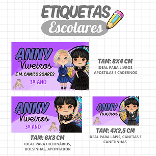 Arquivo Digital Etiqueta Escolar Wandinha  (arquivo em PNG) 