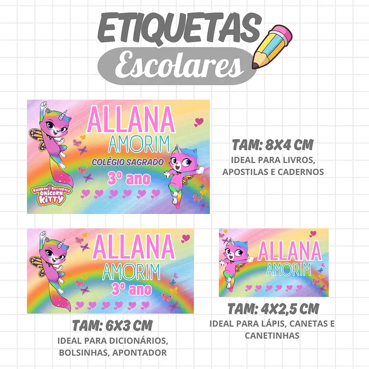 Arquivo de Corte Etiqueta Escolar Gatinha Borboleta 1