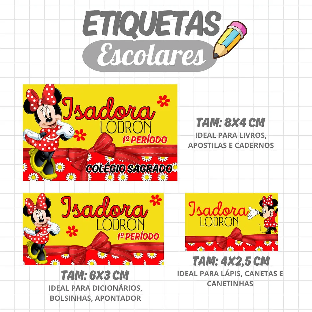 Arquivo de Corte Etiqueta Escolar Minnie 1