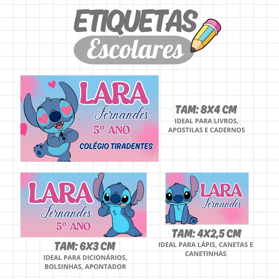 Arquivo de Corte Etiqueta Escolar Stitch 1