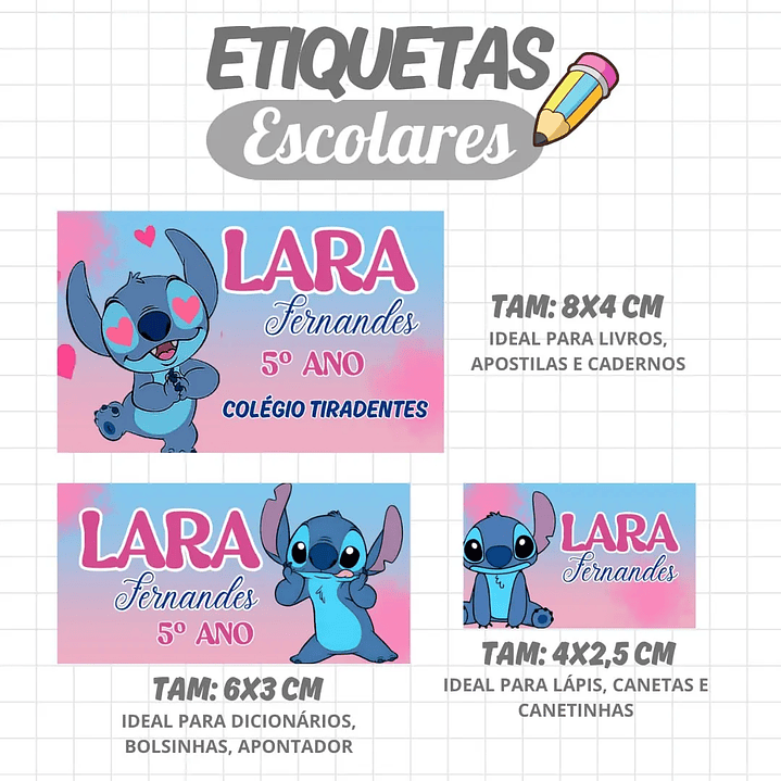 Arquivo de Corte Etiqueta Escolar Stitch 1