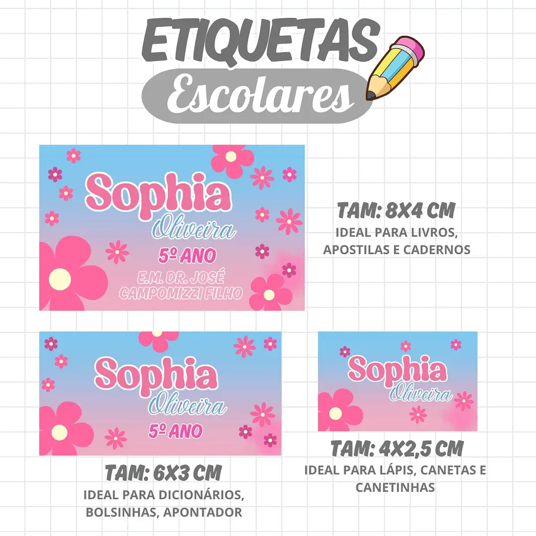 Arquivo de Corte Etiqueta Escolar Floral 1