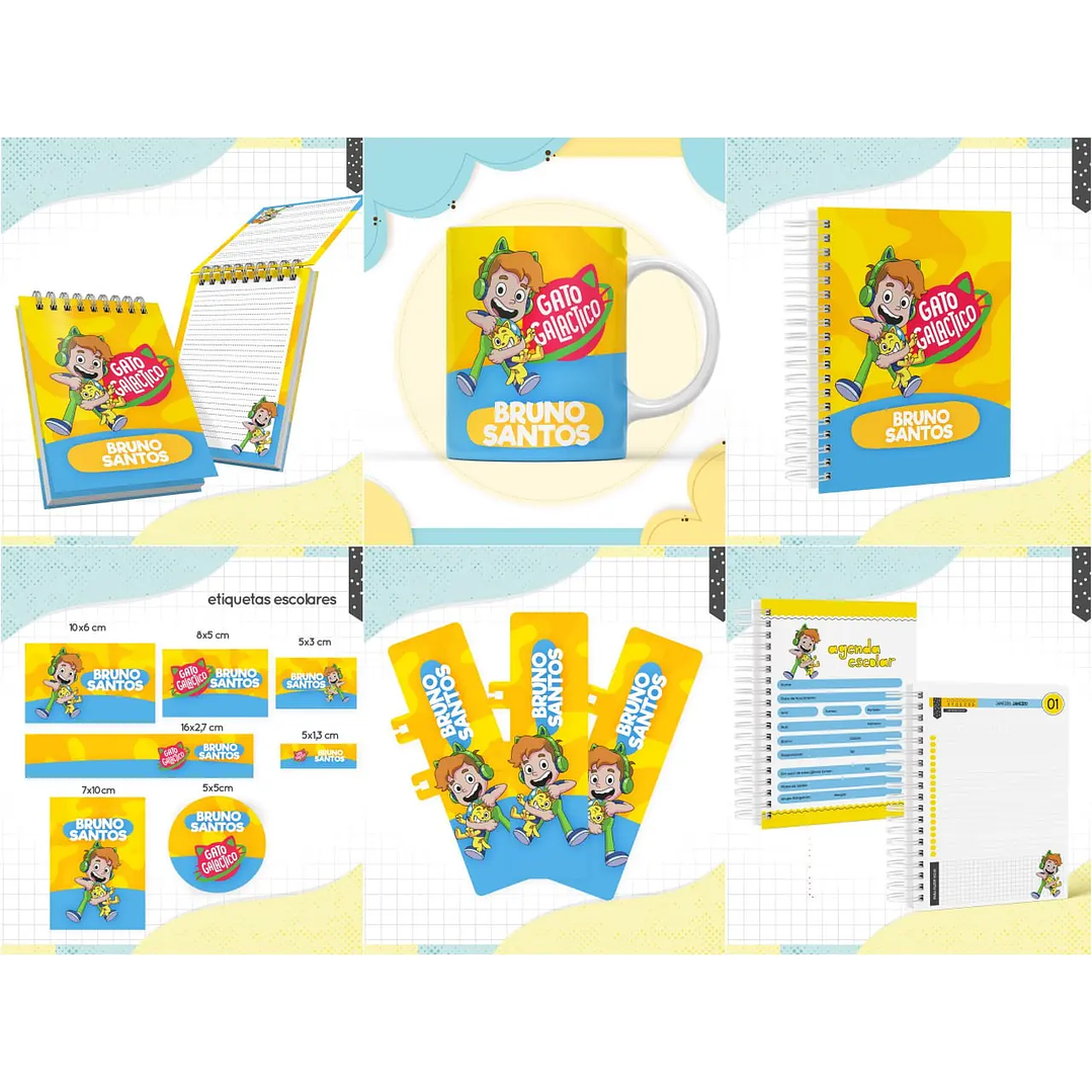 Arquivo de Corte Etiqueta Escolar Gato Galáctico 1