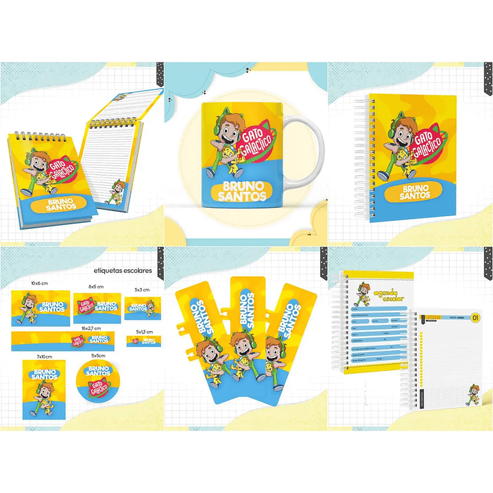 Arquivo de Corte Etiqueta Escolar Gato Galáctico 1