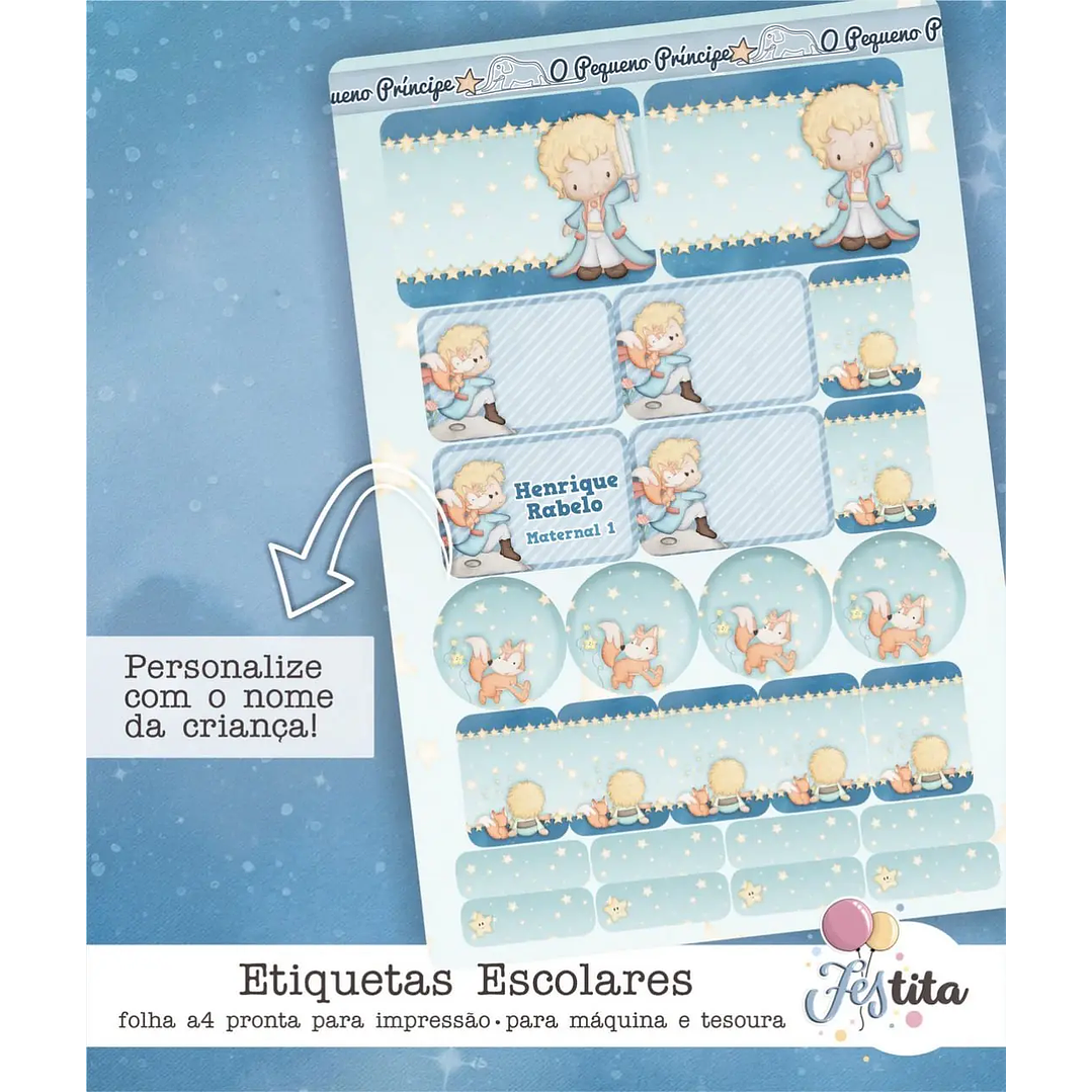 Arquivo de Corte Etiqueta Escolar Pequeno Príncipe 1