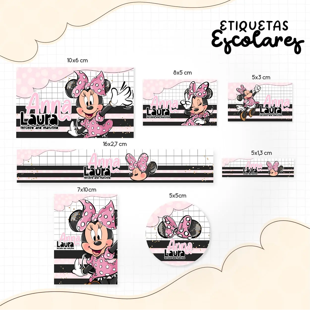 Arquivo de Corte Etiqueta Escolar Minnie 1