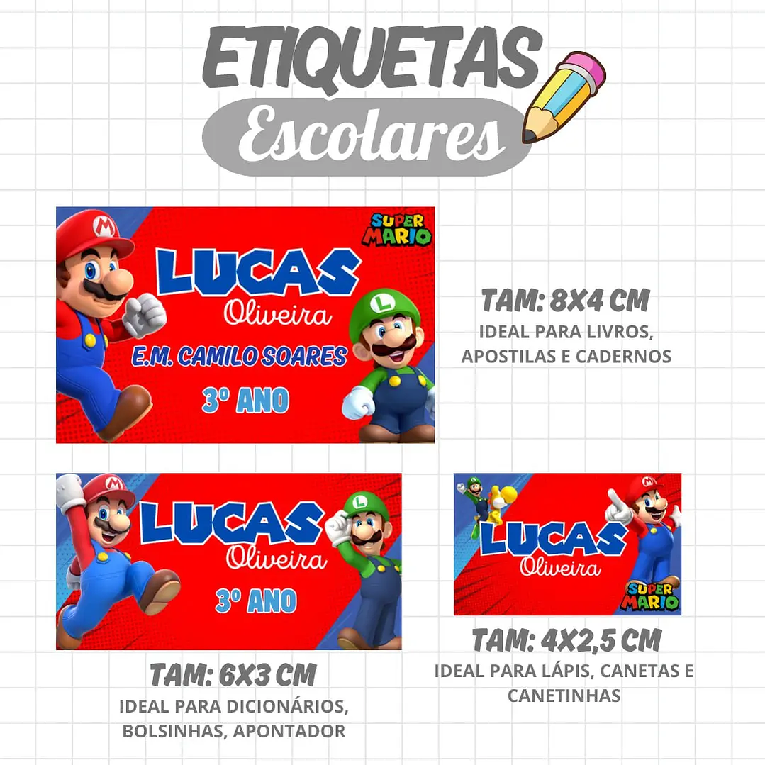 Arquivo de Corte Etiqueta Escolar Super Mario 1