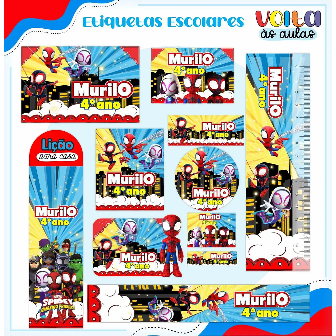 Arquivo de Corte Etiqueta Escolar Spidey e seus Amigos 1