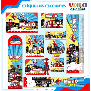 Arquivo de Corte Etiqueta Escolar Spidey e seus Amigos
