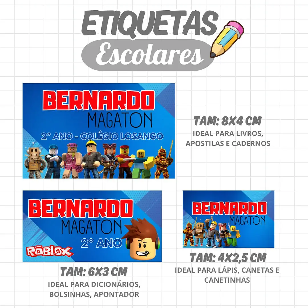 Arquivo de Corte Etiqueta Escolar Roblox 1