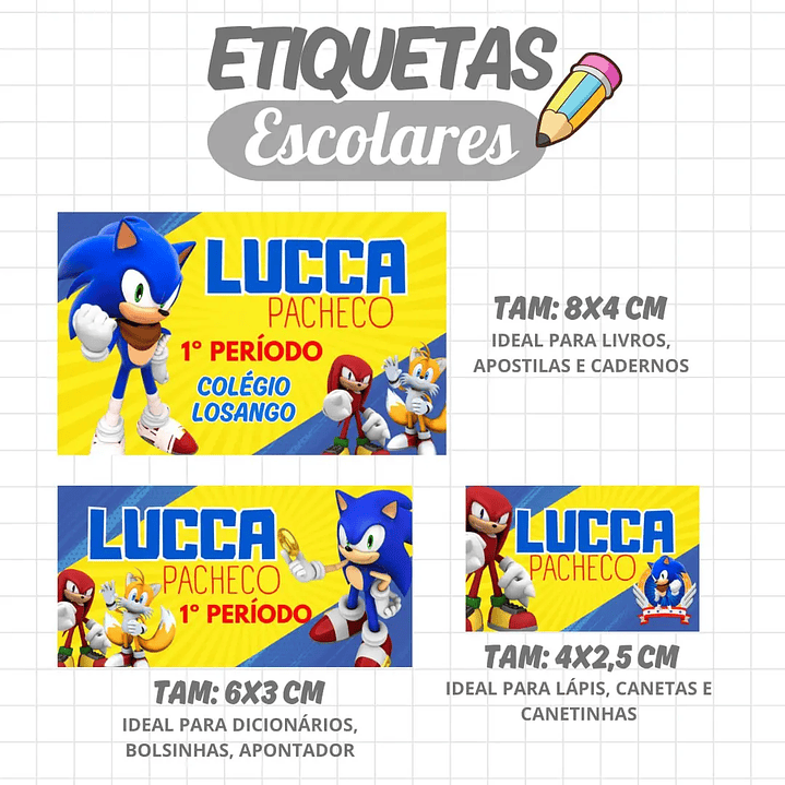 Arquivo de Corte Etiqueta Escolar Sonic 1
