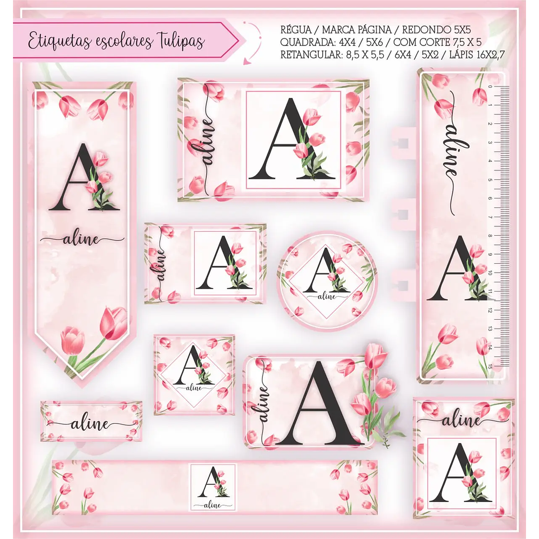 Arquivo de Corte Etiqueta Escolar Tulipas 1