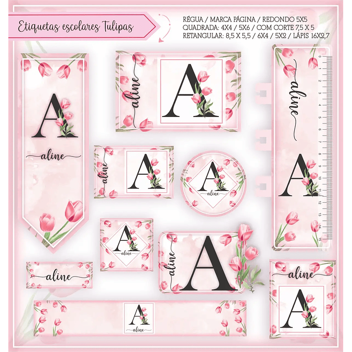 Arquivo de Corte Etiqueta Escolar Tulipas 1