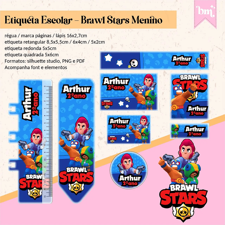 Arquivo de Corte Etiqueta Escolar Brawl Stars 1