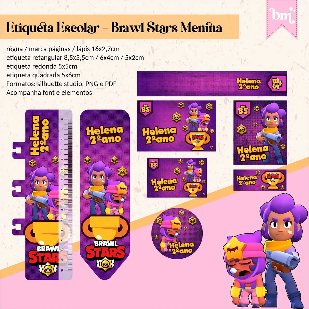 Arquivo de Corte Etiqueta Escolar Brawl Stars 1