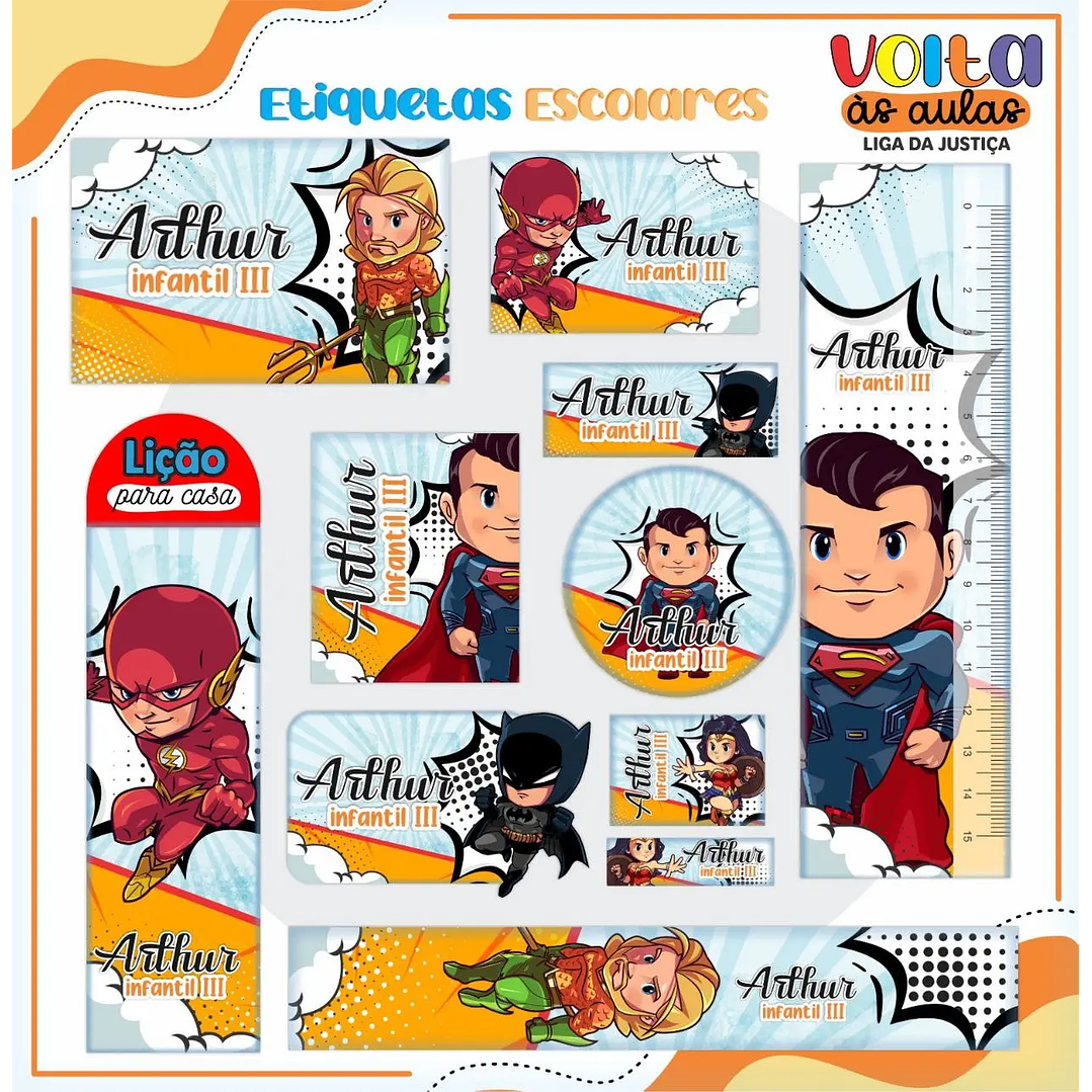 Arquivo de Corte Etiqueta Escolar Liga da Justiça 1