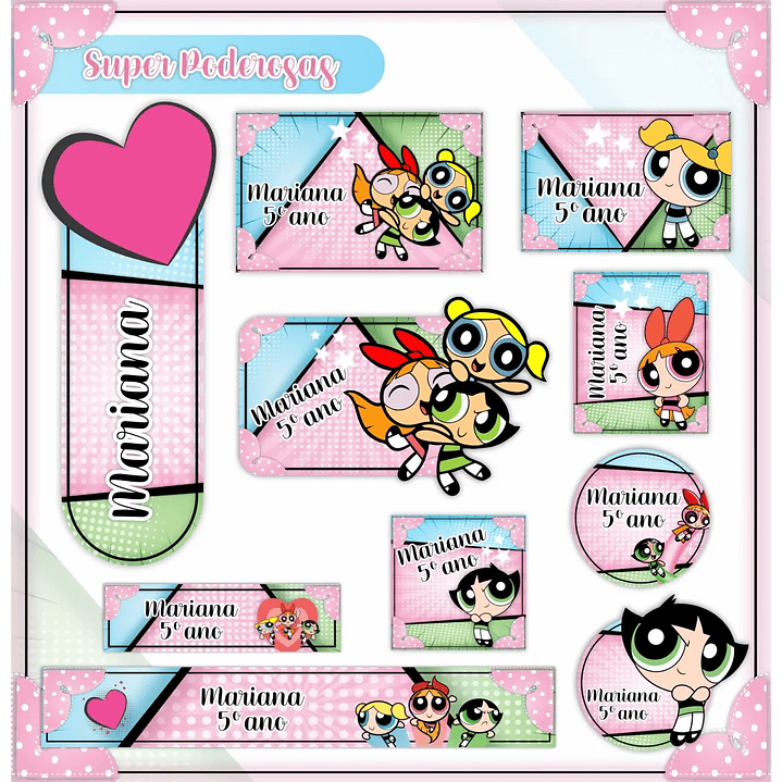 Arquivo de Corte Etiqueta Escolar Meninas Super Poderosas 1