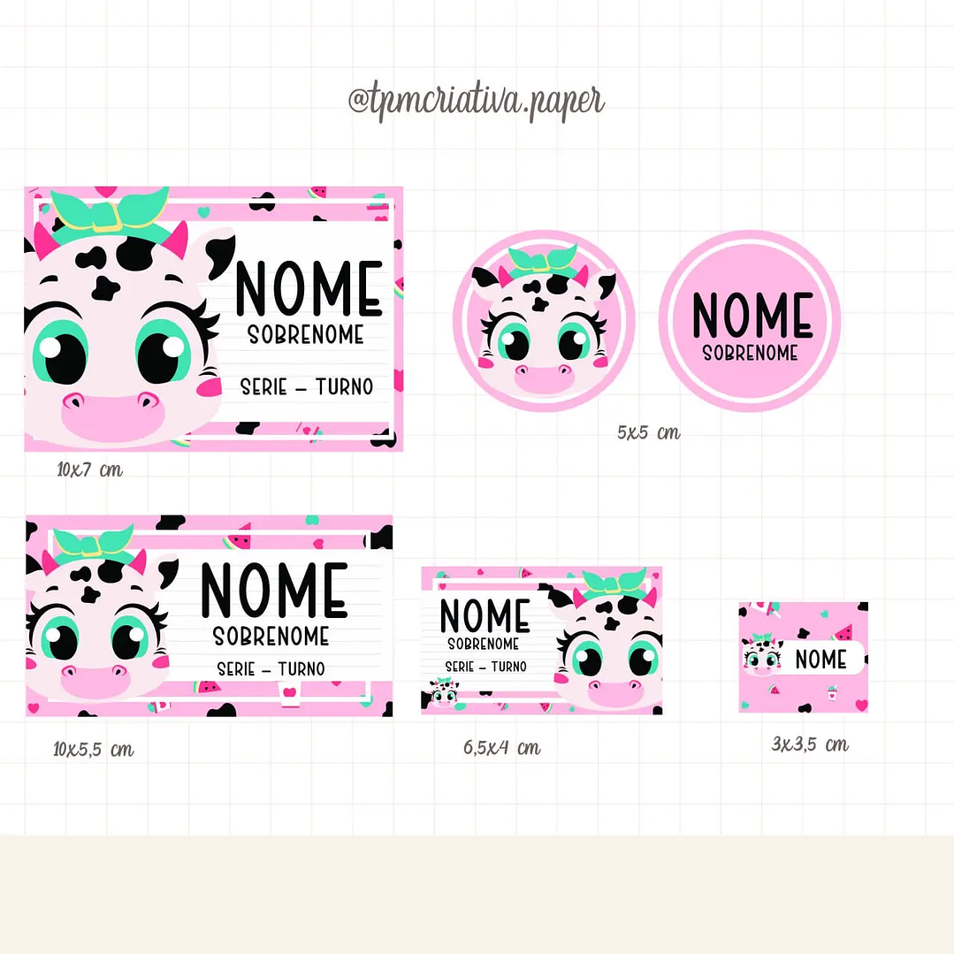 Arquivo de Corte Etiqueta Escolar Vaquinha 1