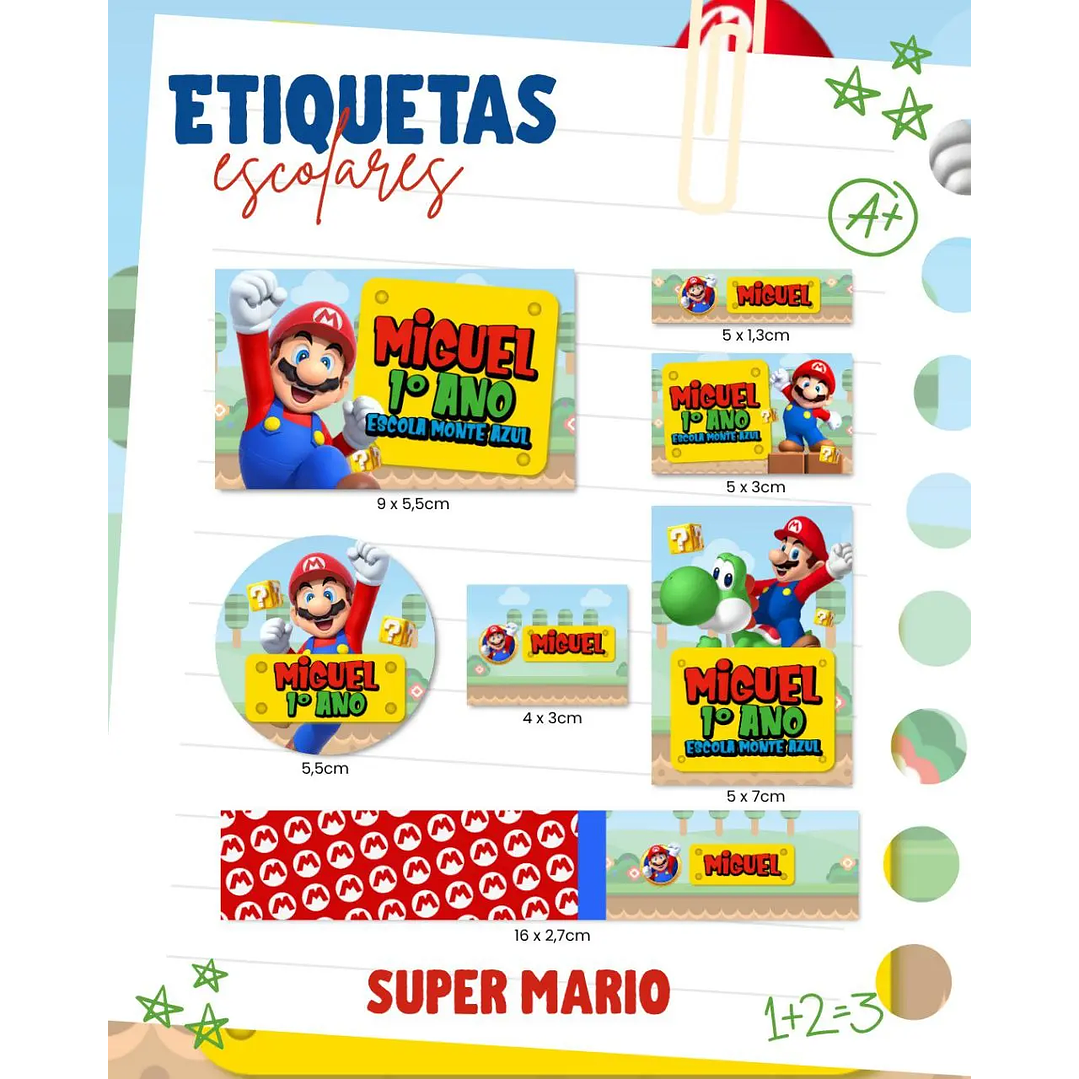 Arquivo de Corte Etiqueta Escolar Super Mario 1