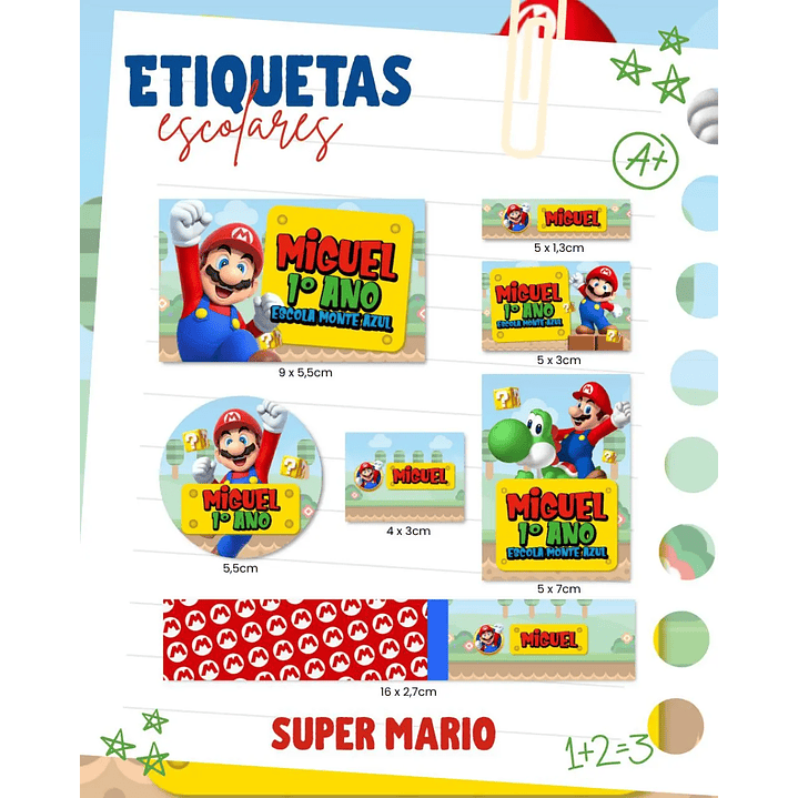 Arquivo de Corte Etiqueta Escolar Super Mario 1