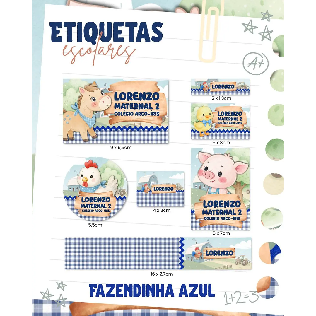 Arquivo de Corte Etiqueta Escolar Fazendinha Menino 1