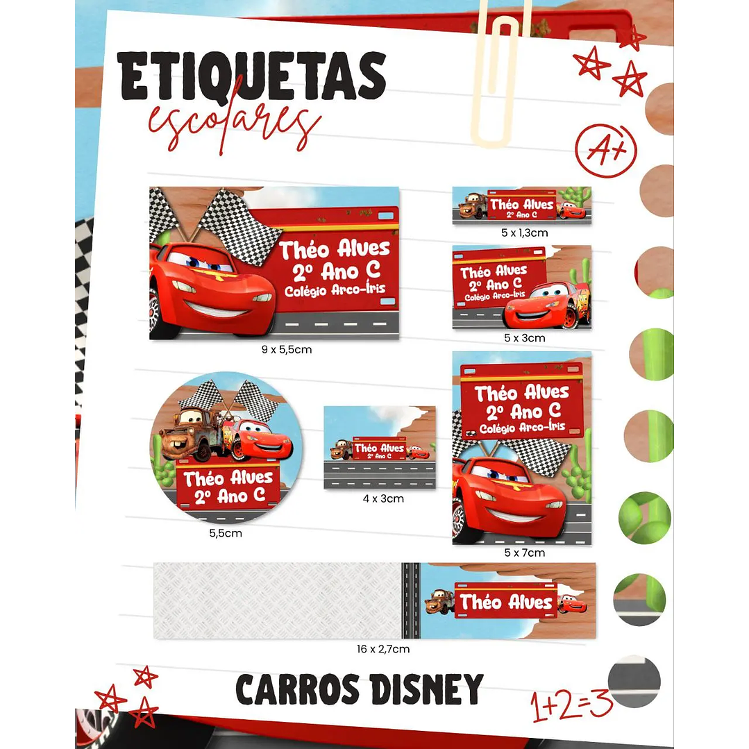 Arquivo de Corte Etiqueta Escolar Carros 1
