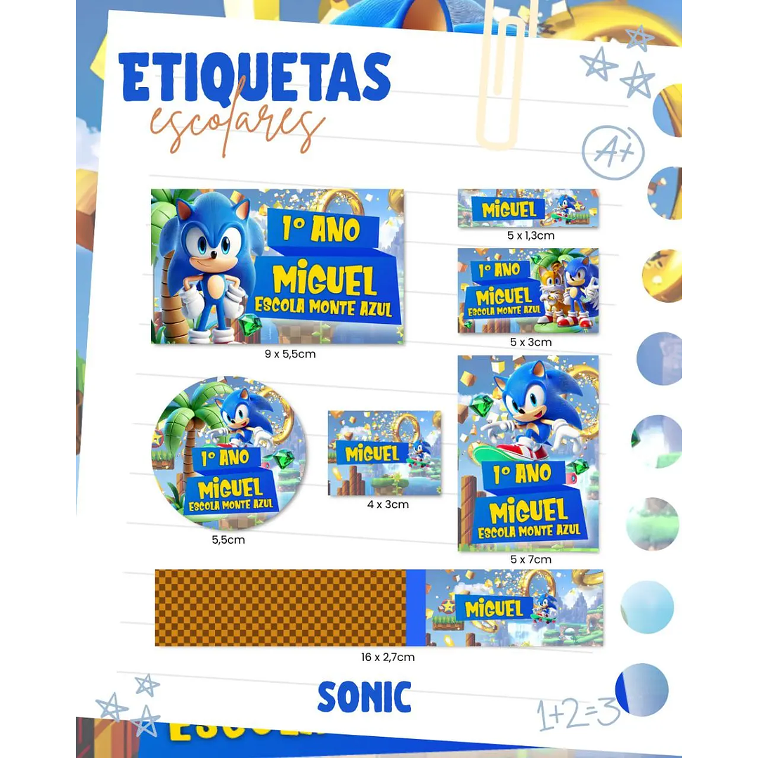 Arquivo de Corte Etiqueta Escolar Sonic 1