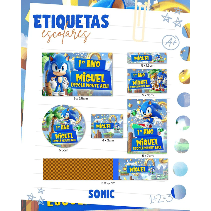 Arquivo de Corte Etiqueta Escolar Sonic 1