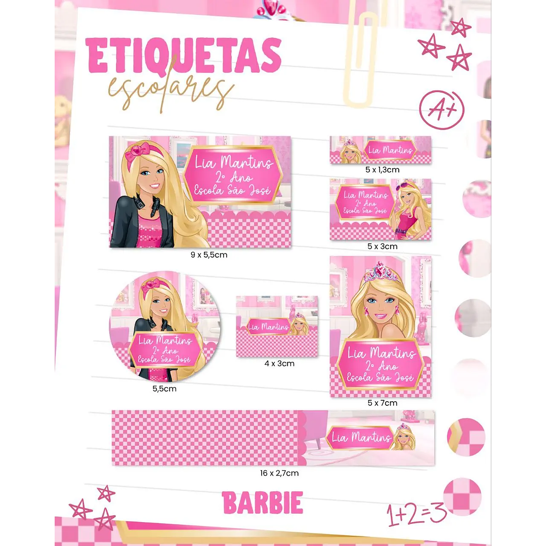 Arquivo de Corte Etiqueta Escolar  Barbie 1