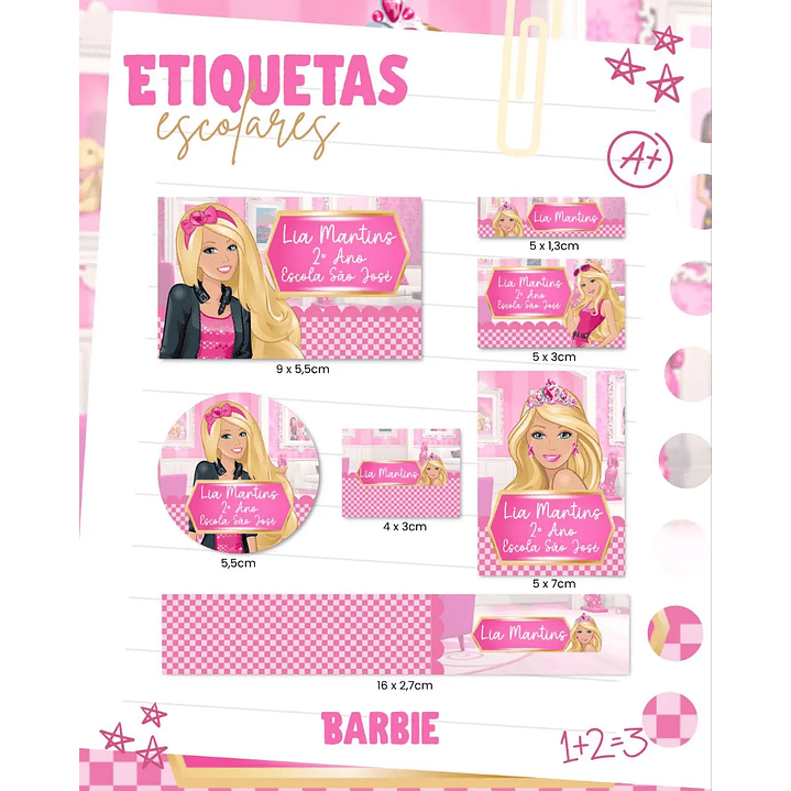 Arquivo de Corte Etiqueta Escolar  Barbie 1