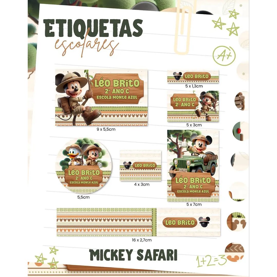 Arquivo de Corte Etiqueta Escolar Mickey Safari 1