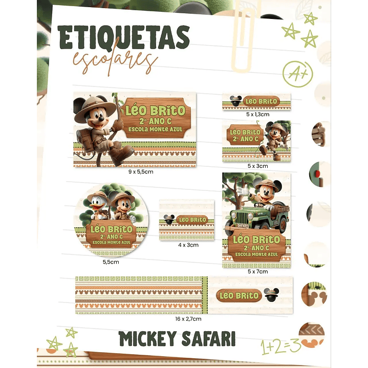 Arquivo de Corte Etiqueta Escolar Mickey Safari 1