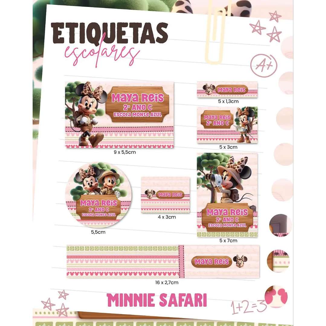 Arquivo de Corte Etiqueta Escolar Minnnie Safari 1