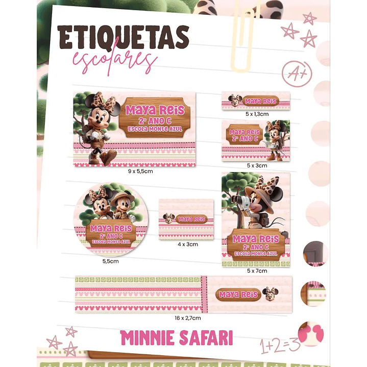 Arquivo de Corte Etiqueta Escolar Minnnie Safari 1