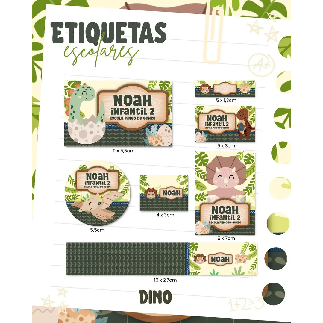 Arquivo de Corte Etiqueta Escolar Dino 1