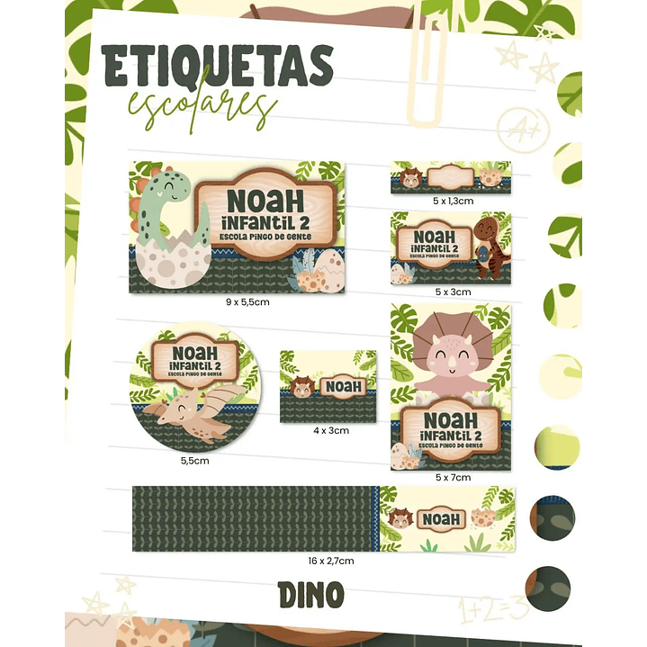 Arquivo de Corte Etiqueta Escolar Dino 1