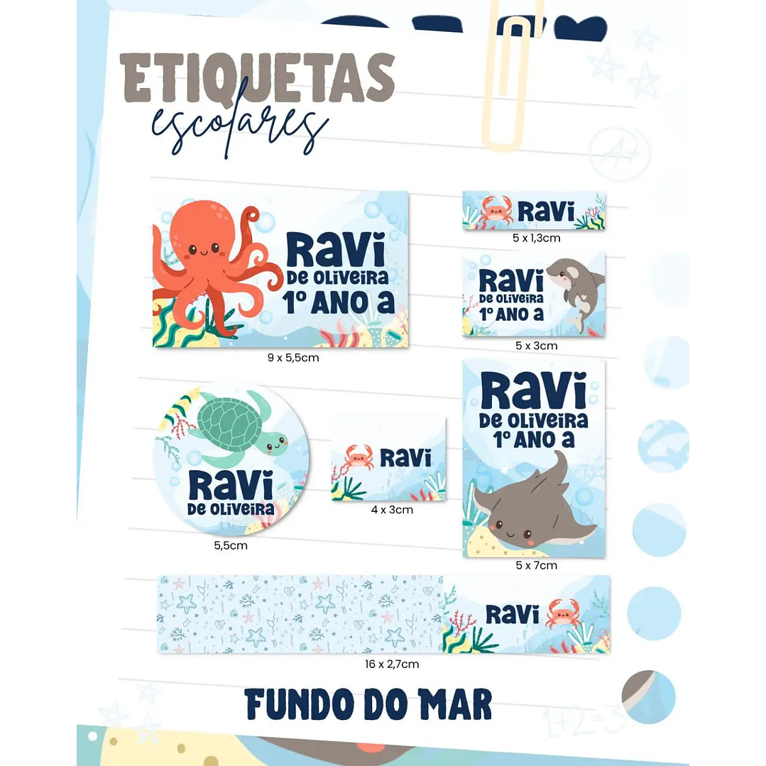 Arquivo de Corte Etiqueta Escolar Fundo do Mar  1